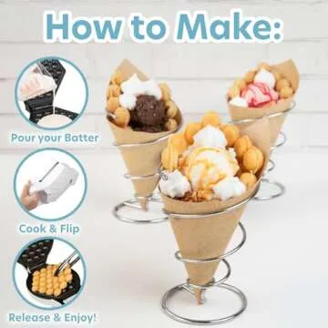Bubble Waffle Maker- Electric Nonstick Hong Kong Egg Waffler Iron Griddle w Ready Indicator Light- Ready in under 5 Mins w Recipe Guide- Homemade DIY Ice Cream Cones- Special Breakfast, Dessert Gift