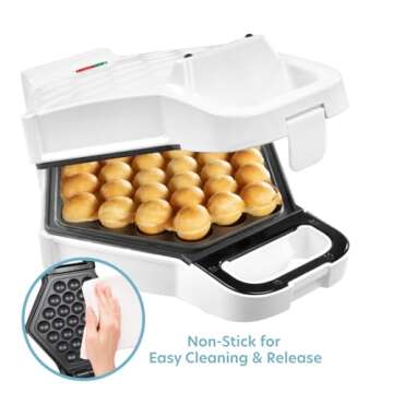Bubble Waffle Maker- Electric Nonstick Hong Kong Egg Waffler Iron Griddle w Ready Indicator Light- Ready in under 5 Mins w Recipe Guide- Homemade DIY Ice Cream Cones- Special Breakfast, Dessert Gift