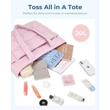 BAGSMART Tote Bag for Women, Lightweight Puffy Tote Bag with Compartments Shoulder Bag Handbag Quilted Shoulder Bag Handbag for Travel, Work, Beach, Gym, Shop (Pink)