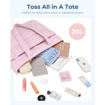 BAGSMART Tote Bag for Women, Lightweight Puffy Tote Bag with Compartments Shoulder Bag Handbag Quilted Shoulder Bag Handbag for Travel, Work, Beach, Gym, Shop (Pink)