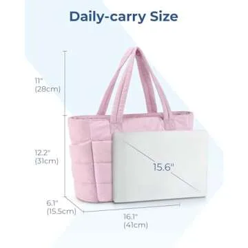 BAGSMART Tote Bag for Women, Lightweight Puffy Tote Bag with Compartments Shoulder Bag Handbag Quilted Shoulder Bag Handbag for Travel, Work, Beach, Gym, Shop (Pink)