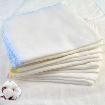 Gvhntk 15 Pcs Baby Washcloths 2 Layer Gauz Soft Baby Bib Wash Face Msulin Washcloths Cotton Burp Cloth Gauze Handkerchief Gentle for Newborns Infants Toddlers（Yellow red Blue） (11.8 x 11.8 inch)