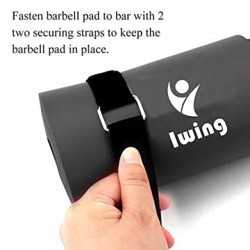 Iwing Squat Pad, Barbell Pad, Foam Sponge Cushion with Safety Straps, Neck Shoulder Support Protective Padding Squats Lunges Hip Thrusts, Gym Weight Lifting Fitness Padded Training Equipment(Black)