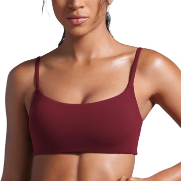 CRZ YOGA Butterbreeze Scoop Neck Sports Bras for Women - Spaghetti Straps Wireless Workout Bra Padde...