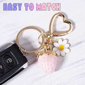 Wikavanli Cute Strawberry Keychain,Bag Charms,Kawaii Heart Flower Daisy Key chains Accessories Decor...