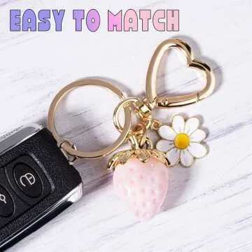 Wikavanli Cute Strawberry Keychain,Bag Charms,Kawaii Heart Flower Daisy Key chains Accessories Decor...
