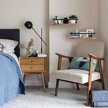 PHUNAYA Floating Shelves,Wall Mounted Shelf for Kitchen,Living Room,Bedroom,Bathroom Storage,Rustic Wood,Set of 2(Carbonized Black)