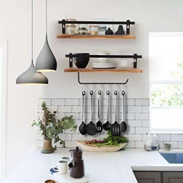 PHUNAYA Floating Shelves,Wall Mounted Shelf for Kitchen,Living Room,Bedroom,Bathroom Storage,Rustic Wood,Set of 2(Carbonized Black)