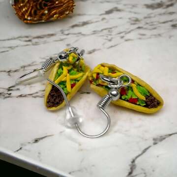 Realistic Taco Dangle Earrings | Hypoallergenic, Food-Themed Jewelry for Taco Lovers
