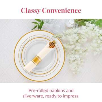 Prestee Elegant Gold Plastic Disposable Silverware Set