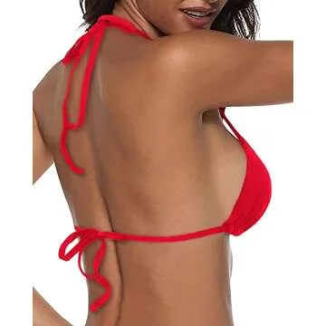 Tempt Me Women Red Triangle Bikini Top String Bathing Suits Top Halter Swimsuit Top S