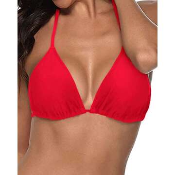 Tempt Me Women Red Triangle Bikini Top String Bathing Suits Top Halter Swimsuit Top S