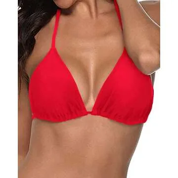Tempt Me Women Red Triangle Bikini Top String Bathing Suits Top Halter Swimsuit Top S