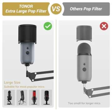 Blue Yeti Microphone Boom Arm, TONOR Mic Microfono Stand Desk with High Riser for HyperX Rode Razer Elgato, Fully Adjustable perfect for Podcasts, Streaming, Gaming, Home Office, Recording T50