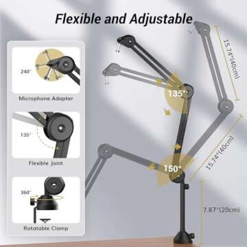 Blue Yeti Microphone Boom Arm, TONOR Mic Microfono Stand Desk with High Riser for HyperX Rode Razer Elgato, Fully Adjustable perfect for Podcasts, Streaming, Gaming, Home Office, Recording T50