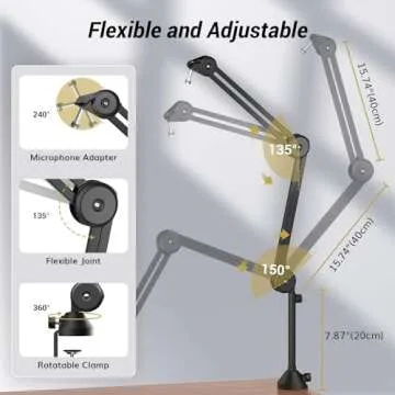 Blue Yeti Microphone Boom Arm, TONOR Mic Microfono Stand Desk with High Riser for HyperX Rode Razer Elgato, Fully Adjustable perfect for Podcasts, Streaming, Gaming, Home Office, Recording T50