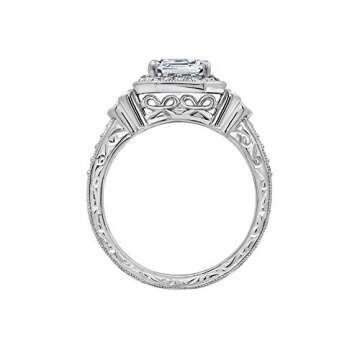Amazon Essentials Platinum-Plated Sterling Silver Antique Ring set with Asscher-Cut Infinite Element...