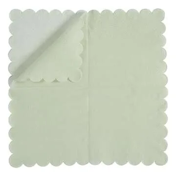 100 Pack Cocktail Napkin 2-Ply Scalloped Edged Dessert Napkins Folded 5 x 5 Inches Disposable Napkins for Dinner Wedding Birthday Party Bridal Anniversary Reception Event (Sage Green)