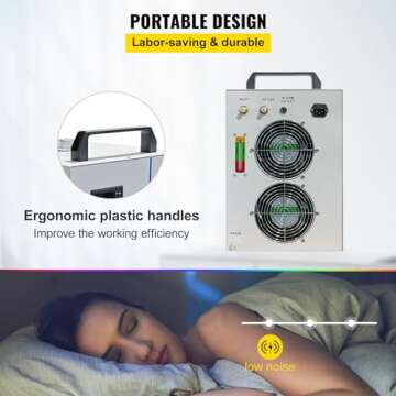 VEVOR Industrial Water Chiller, CW5200DG, 8.5L 1400W 0.93HP Water Cooler, Cools 5200 BTU/Hour Thermolysis Water Chiller, for CO2 130 to 150W Laser Engraving & Cutting Machines