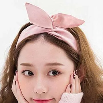 HYFEEL Wire Headbands for Women Bow Hair Scarf Cute Twist Hairbands Adjustable Head Wraps Fashion Beach Hair Accessories for Girls Lady Multi-use Turban (Pink)