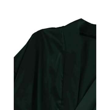 WDIRARA Women' Silk Satin Pajamas Set 4pcs Lingerie Floral Lace Cami Sleepwear with Robe Dark Green Black XS