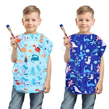 Fiodrimy 2 Pack Kids Art Smock for Boys Girls, Dinosaur Waterproof Artist Painting Aprons, Sleeveles...