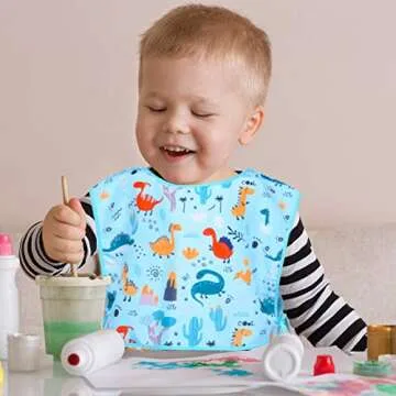 Fiodrimy 2 Pack Kids Art Smock for Boys Girls, Dinosaur Waterproof Artist Painting Aprons, Sleeveless Children Art Smocks with Pockets for Age 2-7 Years