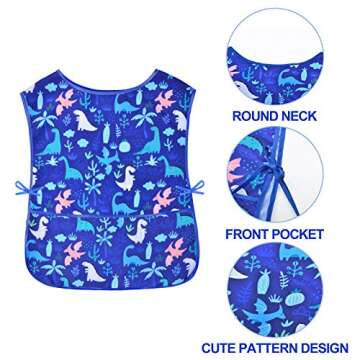 Fiodrimy 2 Pack Kids Art Smock for Boys Girls, Dinosaur Waterproof Artist Painting Aprons, Sleeveless Children Art Smocks with Pockets for Age 2-7 Years