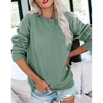 Bingerlily Womens Casual Long Sleeve Sweatshirt Crew Neck Cute Pullover Relaxed Fit Tops (Green,Medi...