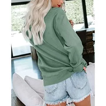 Bingerlily Womens Casual Long Sleeve Sweatshirt Crew Neck Cute Pullover Relaxed Fit Tops (Green,Medium)