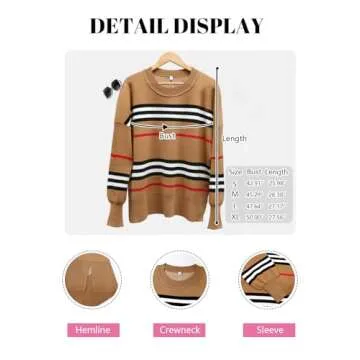ETCYY Womens Sweaters Fall 2025 Batwing Long Sleeve Side Slit Knit Tops Crew Neck Striped Oversized Sweater Pullover,A Color Brown,Small