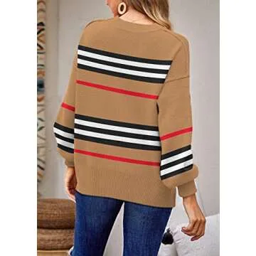ETCYY Womens Sweaters Fall 2025 Batwing Long Sleeve Side Slit Knit Tops Crew Neck Striped Oversized Sweater Pullover,A Color Brown,Small