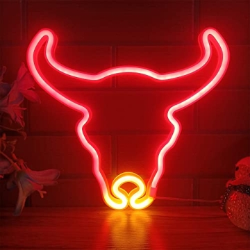 ENSHUI Cute Cow Neon Sign for Wall Decor, USB/Battery Powered LED Bull Neon Light for Bedroom, Kids ...