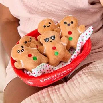 Emotional Support Gingerbread by Relatable, Christmas Stuffed Animals, Great Gingerbread Man Gifts, Funny Gifts or Cute Christmas Decor, Includes 5 Gingerbread Plushies with Carrying Basket