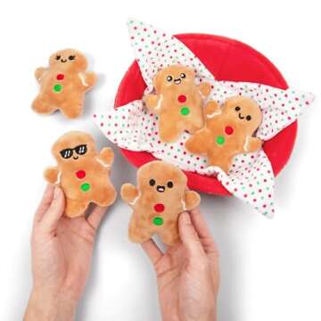 Emotional Support Gingerbread by Relatable, Christmas Stuffed Animals, Great Gingerbread Man Gifts, Funny Gifts or Cute Christmas Decor, Includes 5 Gingerbread Plushies with Carrying Basket