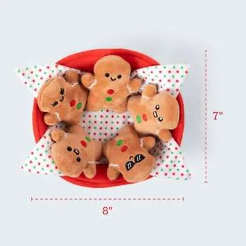 Emotional Support Gingerbread by Relatable, Christmas Stuffed Animals, Great Gingerbread Man Gifts, Funny Gifts or Cute Christmas Decor, Includes 5 Gingerbread Plushies with Carrying Basket