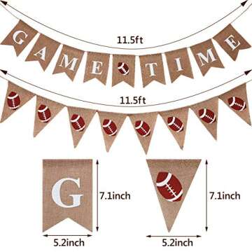 2 Pieces Football Banner Decor 11.5 ft Football Bunting Banner Burlap Football Garland Rustic Tailga...