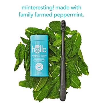 "hello Antiplaque & Whitening Eco-Friendly Travel Toothpaste Tablets Gently Remove Surface Stains, Natural Peppermint 120 Count (Pack of 2)"