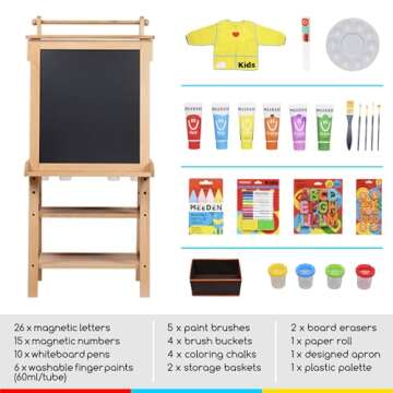MEEDEN Art Easel for Kids - Solid Beechwood Kids Easel with Paper Roll - Art Easel with Chalkboard and Magnetic Whiteboard - Art Supplies for Kids - Natural