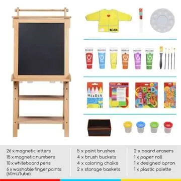MEEDEN Art Easel for Kids - Solid Beechwood Kids Easel with Paper Roll - Art Easel with Chalkboard and Magnetic Whiteboard - Art Supplies for Kids - Natural