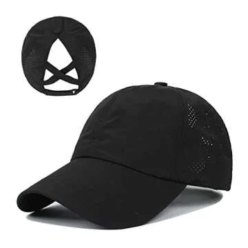 Upgraded Womens Criss Cross Ponytail Baseball Cap Adjustable High Messy Bun Ponycap Quick Drying Hat Trucker Hat Travle Hat A-Black