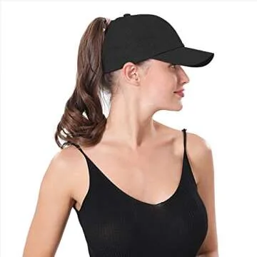 Upgraded Womens Criss Cross Ponytail Baseball Cap Adjustable High Messy Bun Ponycap Quick Drying Hat Trucker Hat Travle Hat A-Black