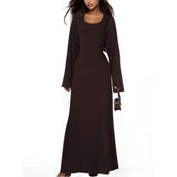 Women's Square Neck Maxi Dress Flounce Long Sleeves Ribbed Bodycon Back Tie Elegant Casual Soft Wome...