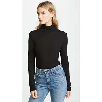 Splendid Women's Classic Turtleneck - Soft Cotton Blend in Black, Perfect Fit for All