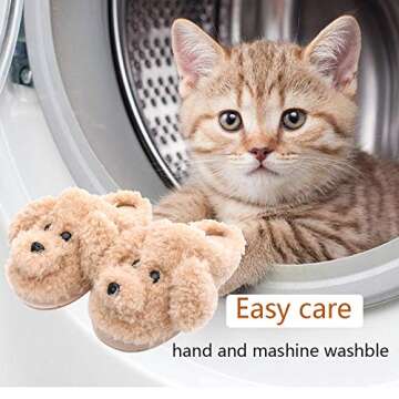 Aliwendy Women's Cute Animal Slippers Warm Memory Foam Winter Slippers Soft Fleece Plush House Slippers Indoor Outdoor (Grey Teddy Dog 42)