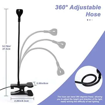 BUCICE 3W UV Nail Lamp, Hands Free Gel LED Dryer Polish Curing Lamps Rotated with Fixed Clip for Nails