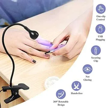 BUCICE 3W UV Nail Lamp, Hands Free Gel LED Dryer Polish Curing Lamps Rotated with Fixed Clip for Nails