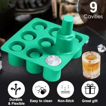 Vidotim Shot Glass Silicone Molds 9-Cavity Round, Silicone Baking Set For Chocolate, Candy,Ice Cube Trays for Freezer Green