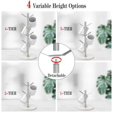 ZYZWTG Marble Mug Tree with 8 Hooks, Stainless Steel Coffee Cup Holder, Non-Slip Silicone Pads, Heavy Duty Marble Base, Countertop Organizer for Kitchen & Cafe, Silver