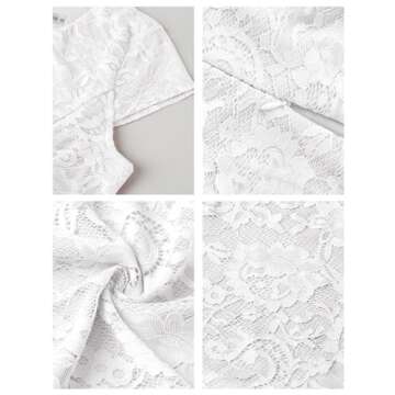 MUADRESS Women Cap-Sleeve Lace Floral Elegant Cocktail Dress Crew Neck Knee Length Bridesmaid Prom Dresses for Party White 3XL